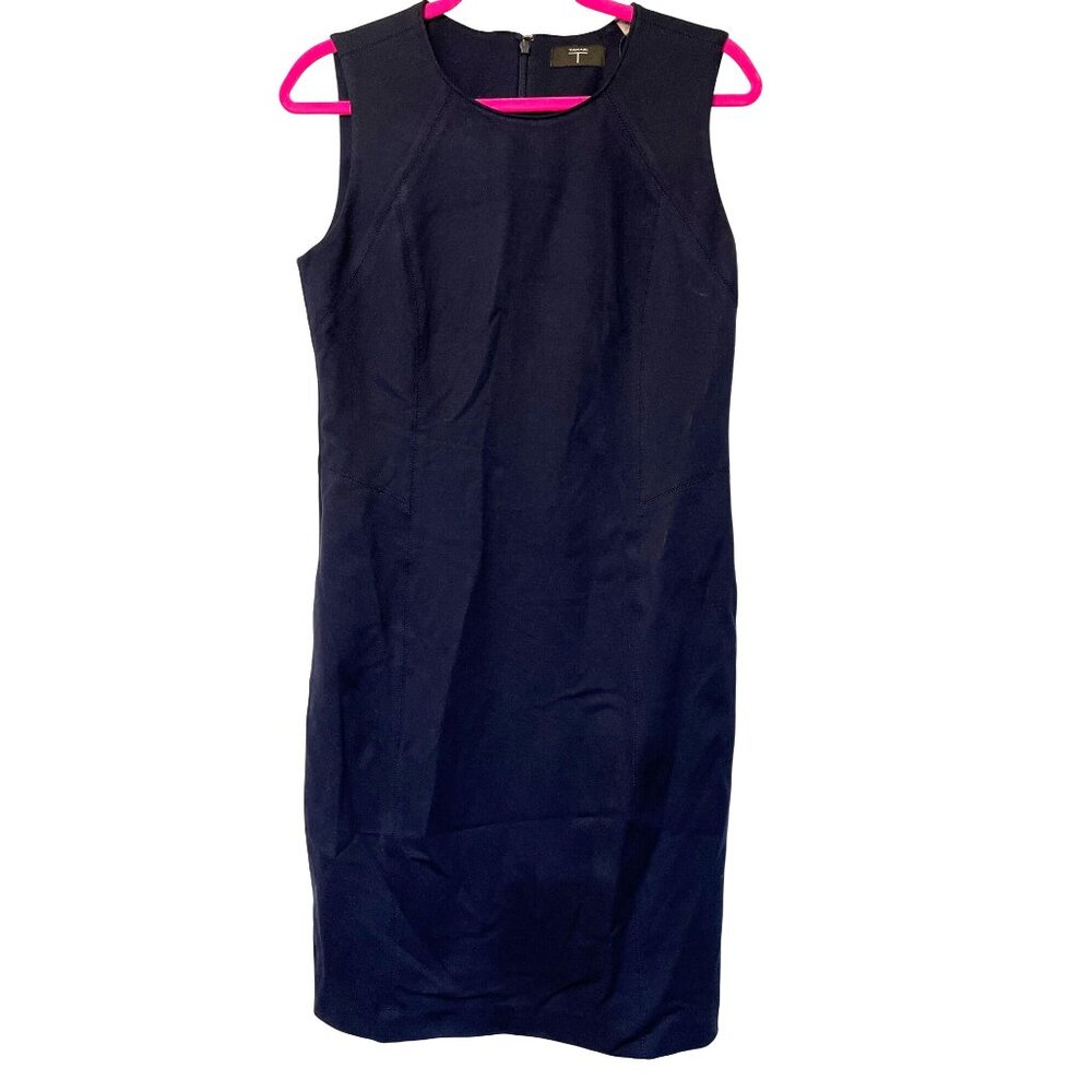 Tahari Navy Sleeveless Sheath Dress Size 8 Rayon Blend With Back Zipper